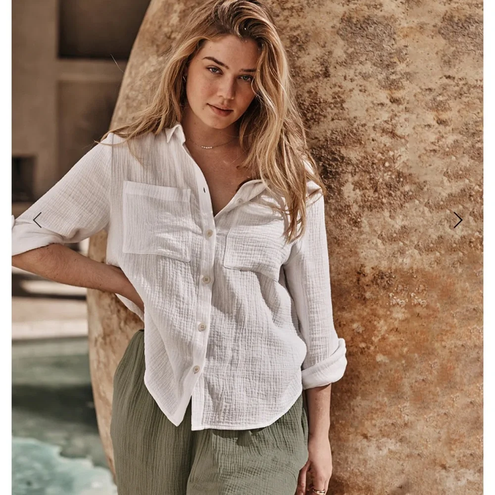 summersalt the going places gauze button-down camp long sleeve shirt - Picture 4 of 6